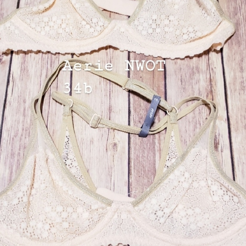 3/$20 Aerie light pink gold lace triangle cup bra - Picture 8 of 8